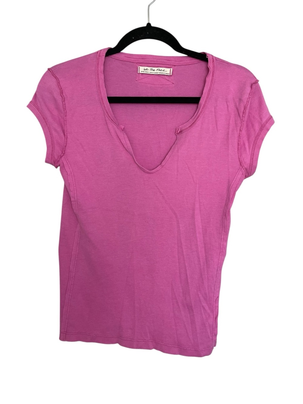 Free People Pink Notch-Neck Short Sleeve Tee